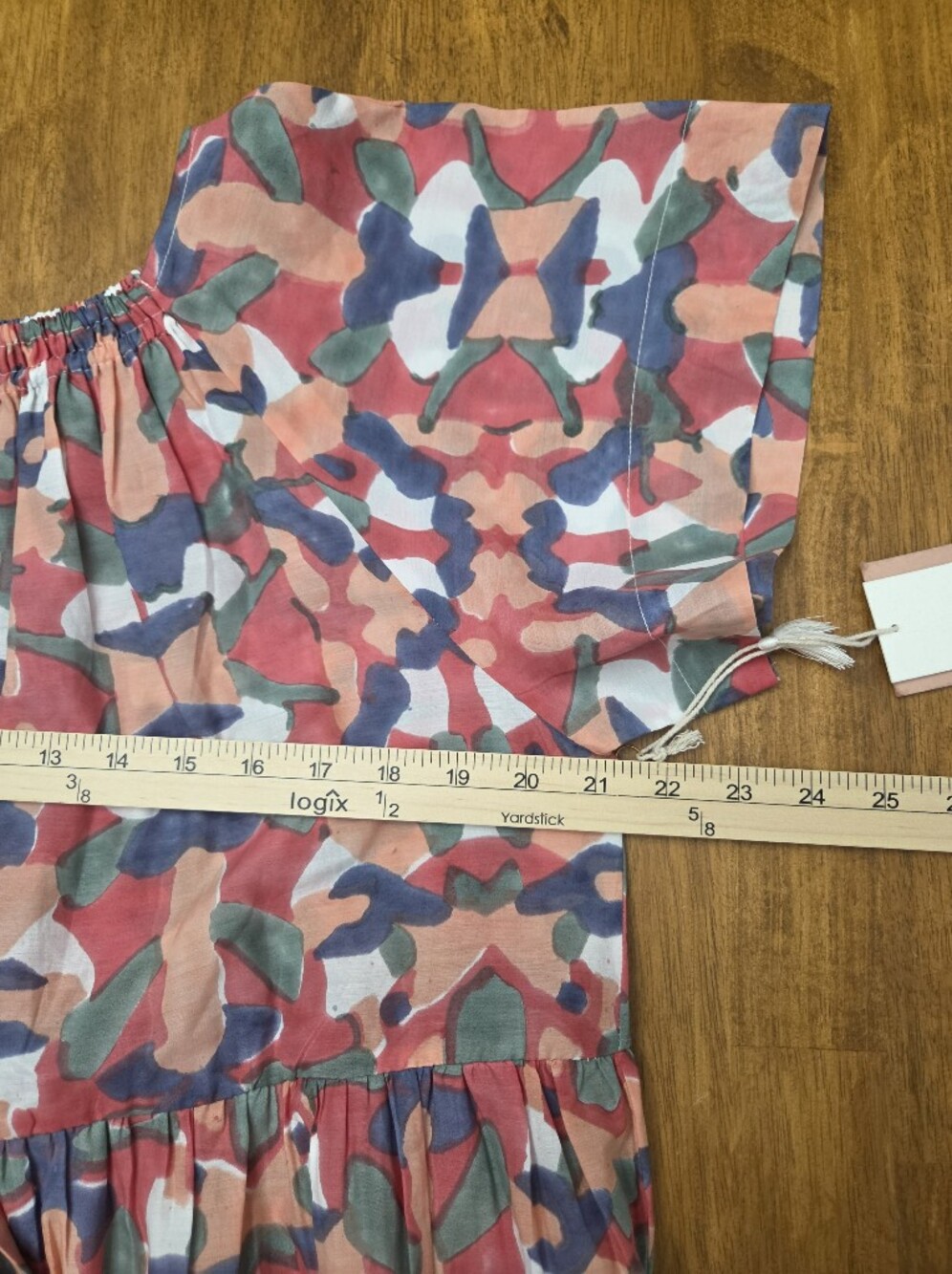 NWT MIRTH Maxi Dress Elastic Neckline Tie Waist Flutter Sleeve Sz Lg Pink Gray - Picture 9 of 10